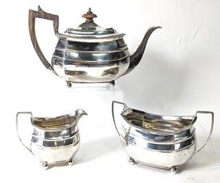 Three (3) Piece English Sterling Silver Tea or Coffee Set with Wood Handle and British Hallmarks.  London Assay Office, 1809.  Weighs 1112 grams total weight.  