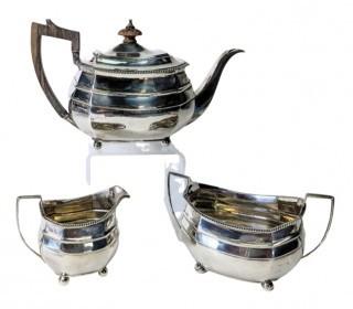 Three (3) Piece English Sterling Silver Tea or Coffee Set with Wood Handle and British Hallmarks.  London Assay Office, 1809.  Weighs 1112 grams total weight.  