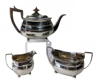 Three (3) Piece English Sterling Silver Tea or Coffee Set with Wood Handle and British Hallmarks.  London Assay Office, 1809.  Weighs 1112 grams total weight.  