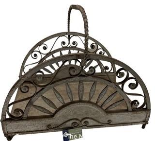 Wrought Iron Arched Metal Fireplace Wood Holder with Scroll Work.  25" x 21" x 19"