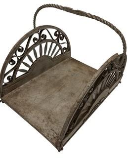 Wrought Iron Arched Metal Fireplace Wood Holder with Scroll Work.  25" x 21" x 19"