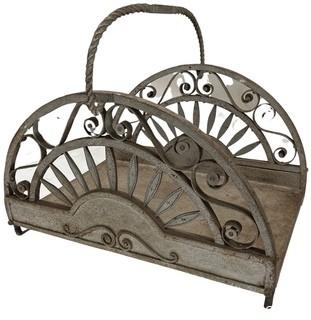 Wrought Iron Arched Metal Fireplace Wood Holder with Scroll Work.  25" x 21" x 19"