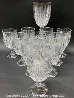 Set of Eleven (11) Clear Crystal Wine Goblets.  6.5" T