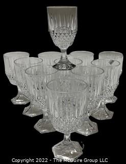 Set of Eleven (11) Clear Crystal Wine Goblets.  6.5" T