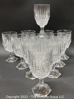 Set of Eleven (11) Clear Crystal Wine Goblets.  6.5" T