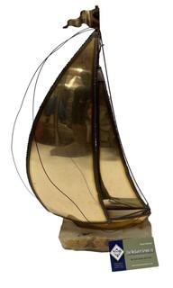 Brass Metal Sailboat Sculpture on Marble Base. 