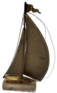 Brass Metal Sailboat Sculpture on Marble Base. 