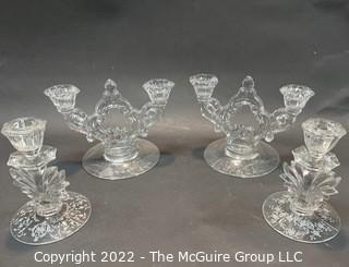 Four (4) Clear Crystal Candle Sticks and Candelabra