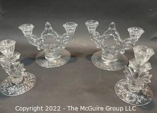 Four (4) Clear Crystal Candle Sticks and Candelabra