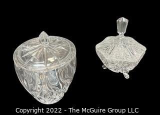 Two (2) Clear Crystal Lidded Candy Dishes