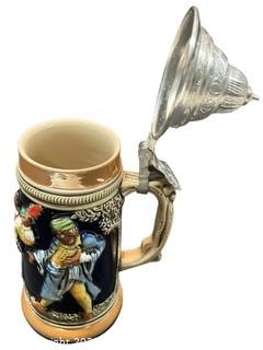 German Beer Stein with Pewter Hinged Lid. 