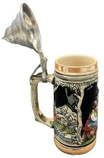 German Beer Stein with Pewter Hinged Lid. 