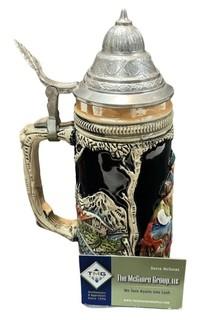 German Beer Stein with Pewter Hinged Lid. 