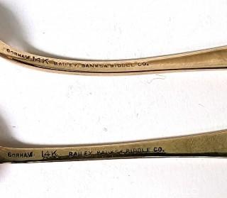 Two (2) Gorham 14kt Gold Teaspoons Made for Baily Banks & Biddle.  52 grams