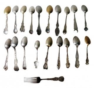 Collection of Victorian Era Sterling Silver State and City Travel Souvenir Teaspoons.  429 grams