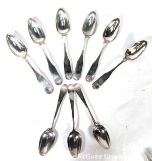 Nine (9) Sterling Silver Serving Spoons with English Hallmarks,  William Eaton, Exeter 1820.  Weighs 607 grams