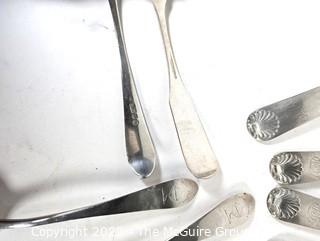 Nine (9) Sterling Silver Serving Spoons with English Hallmarks,  William Eaton, Exeter 1820.  Weighs 607 grams