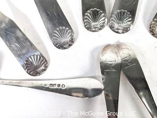 Nine (9) Sterling Silver Serving Spoons with English Hallmarks,  William Eaton, Exeter 1820.  Weighs 607 grams