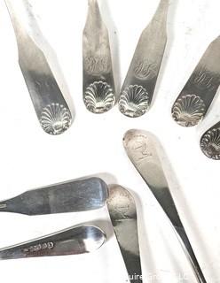 Nine (9) Sterling Silver Serving Spoons with English Hallmarks,  William Eaton, Exeter 1820.  Weighs 607 grams