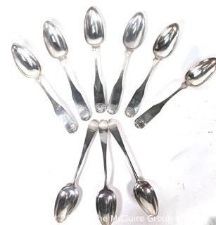 Nine (9) Sterling Silver Serving Spoons with English Hallmarks,  William Eaton, Exeter 1820.  Weighs 607 grams