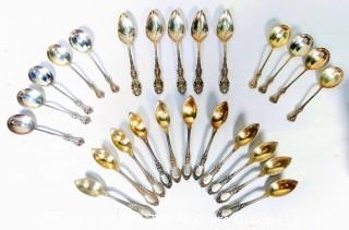 Twenty Five (25) Sterling Silver Spoons - Grapefruit and Bullion.  585 grams