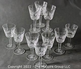 Ten (10) Waterford Cut Crystal Stemmed Wine Glasses. Two with Chips. 6" tall and 3" diameter