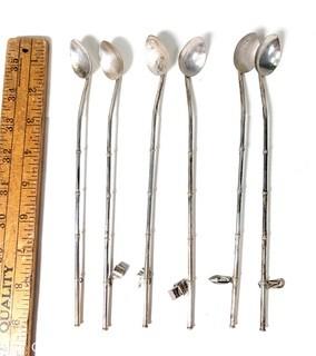 Set of 6 Sterling Silver Iced Tea Mint Julep Bamboo Spoons Straws.  56 grams.