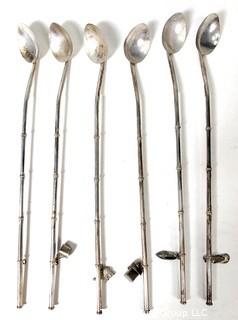 Set of 6 Sterling Silver Iced Tea Mint Julep Bamboo Spoons Straws.  56 grams.