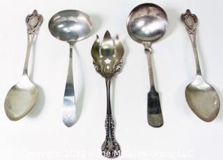 Five (5) Antique Sterling Silver Serving Spoons.  204 grams. 