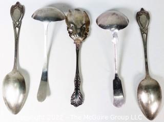 Five (5) Antique Sterling Silver Serving Spoons.  204 grams. 