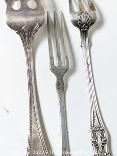 Eighteen (18) Sterling Silver Flatware Forks Including Salad, Pickle and Garnish.  All with Hallmarks.  Weighs 476 grams. 