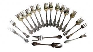 Eighteen (18) Sterling Silver Flatware Forks Including Salad, Pickle and Garnish.  All with Hallmarks.  Weighs 476 grams. 