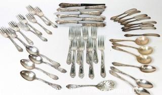 Set of Sterling Silver Flatware in Same Pattern with British Hallmarks.  1441 grams total weight excluding dinner knives. 