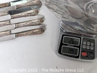 Set of Sterling Silver Flatware in Same Pattern with British Hallmarks.  1441 grams total weight excluding dinner knives. 