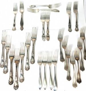 Group of Sterling Silver Forks Flatware by Various Makers. 1380 grams.