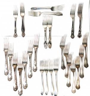 Group of Sterling Silver Forks Flatware by Various Makers. 1380 grams.