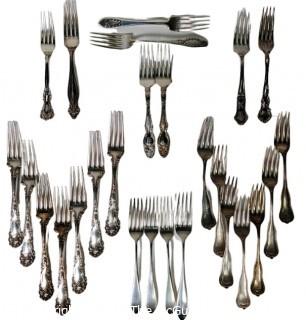 Group of Sterling Silver Forks Flatware by Various Makers. 1380 grams.