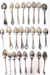 Group of Sterling Silver Teaspoons by Various Makers, All with Hallmarks.  551 grams.