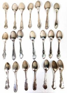 Twenty One (21) Sterling Silver Teaspoons Flatware by Various Makers, All with Hallmarks. 445 grams.