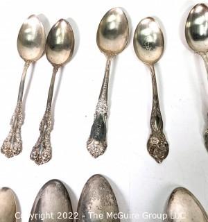 Twenty One (21) Sterling Silver Teaspoons Flatware by Various Makers, All with Hallmarks. 445 grams.