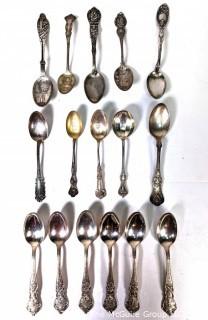 Sixteen (16) Sterling Silver Teaspoons in Various Designs, Some Novelty.  352 grams.