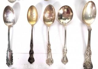 Sixteen (16) Sterling Silver Teaspoons in Various Designs, Some Novelty.  352 grams.