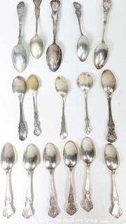 Sixteen (16) Sterling Silver Teaspoons in Various Designs, Some Novelty.  352 grams.