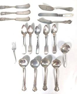 Group of Sterling Silver Spoons and Butter Knives. 480 grams.