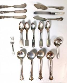 Group of Sterling Silver Spoons and Butter Knives. 480 grams.