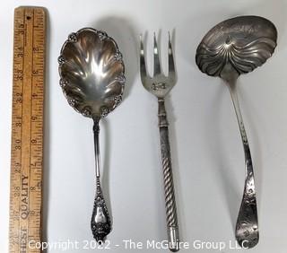 Antique Sterling Silver Serving Utensils Including Spoon, Ladle and Fork. 282 grams