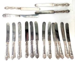 Collection of Sterling Silver Handled Dinner Knives in Various Patterns