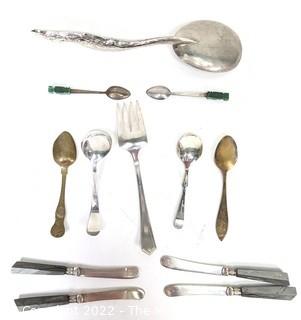 Group of Sterling Silver and Silver Plate Utensils. Large sterling serving spoon, 55 grams
