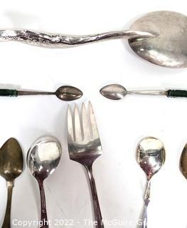 Group of Sterling Silver and Silver Plate Utensils. Large sterling serving spoon, 55 grams
