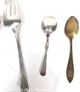 Group of Sterling Silver and Silver Plate Utensils. Large sterling serving spoon, 55 grams
